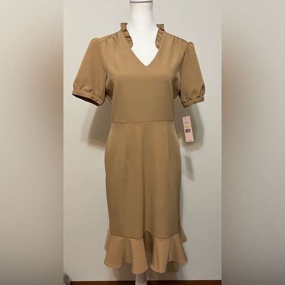 Nanette Lepore Nolita Stretch Sheath Dress V-Neck Ruffle Puff Sleeve Size 4 NWT - Picture 2 of 15